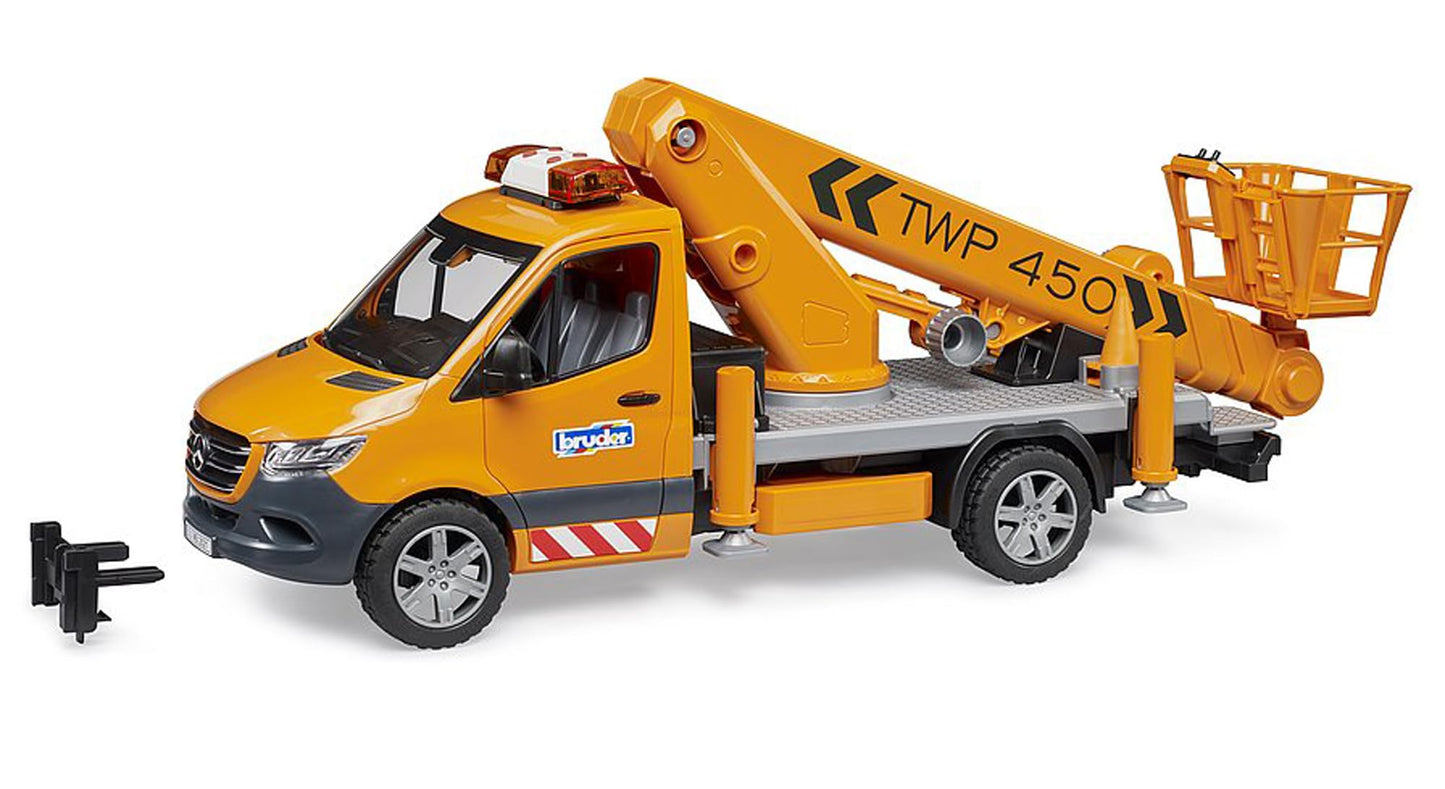 Bruder 02679 MB Sprinter Service Truck with Crane & Man Basket | Light & Sound Module