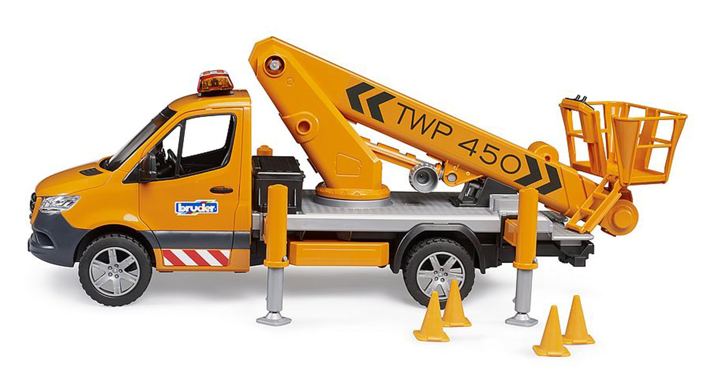 Bruder 02679 MB Sprinter Service Truck with Crane & Man Basket | Light & Sound Module