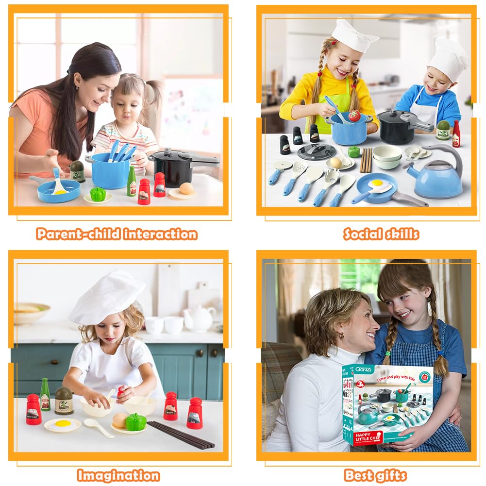 Bruvoalon 32-Piece Kids Play Kitchen Toys Set - Blue, Realistic Pretend Cooking & Accessories