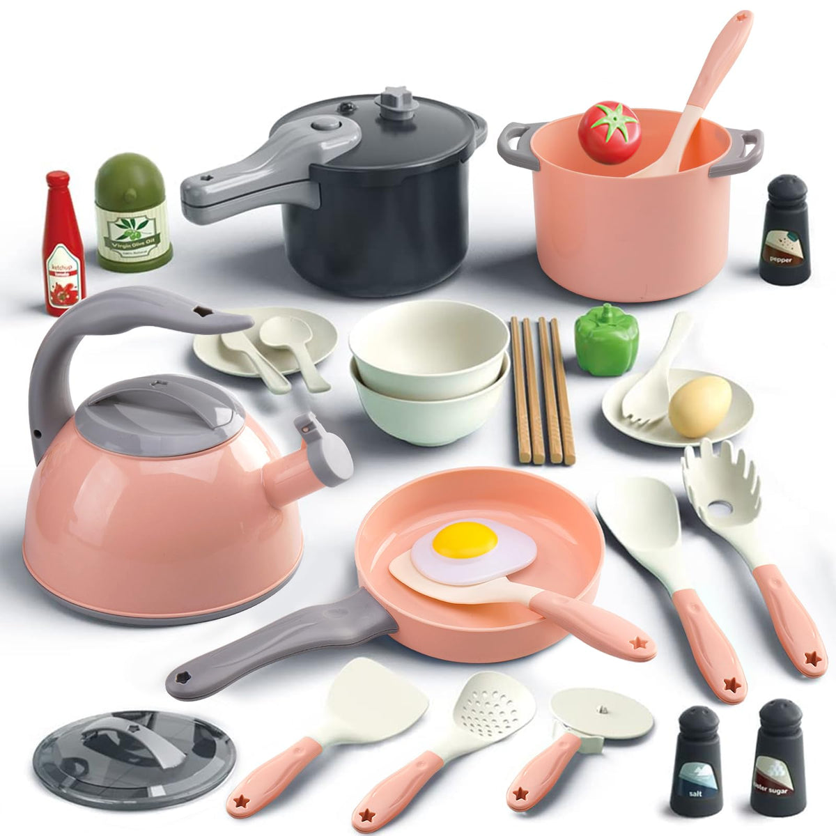 Bruvoalon 32-Piece Kids Play Kitchen Set | Pretend Cooking Toys for Toddlers