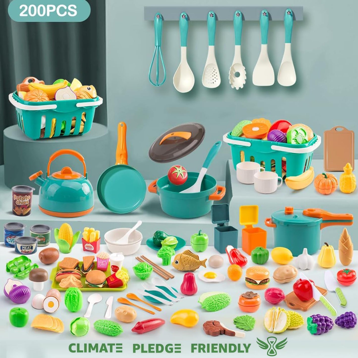 Bruvoalon 200Pcs Mini Play Kitchen Set – Pretend Cookware, Fruit Sets & More