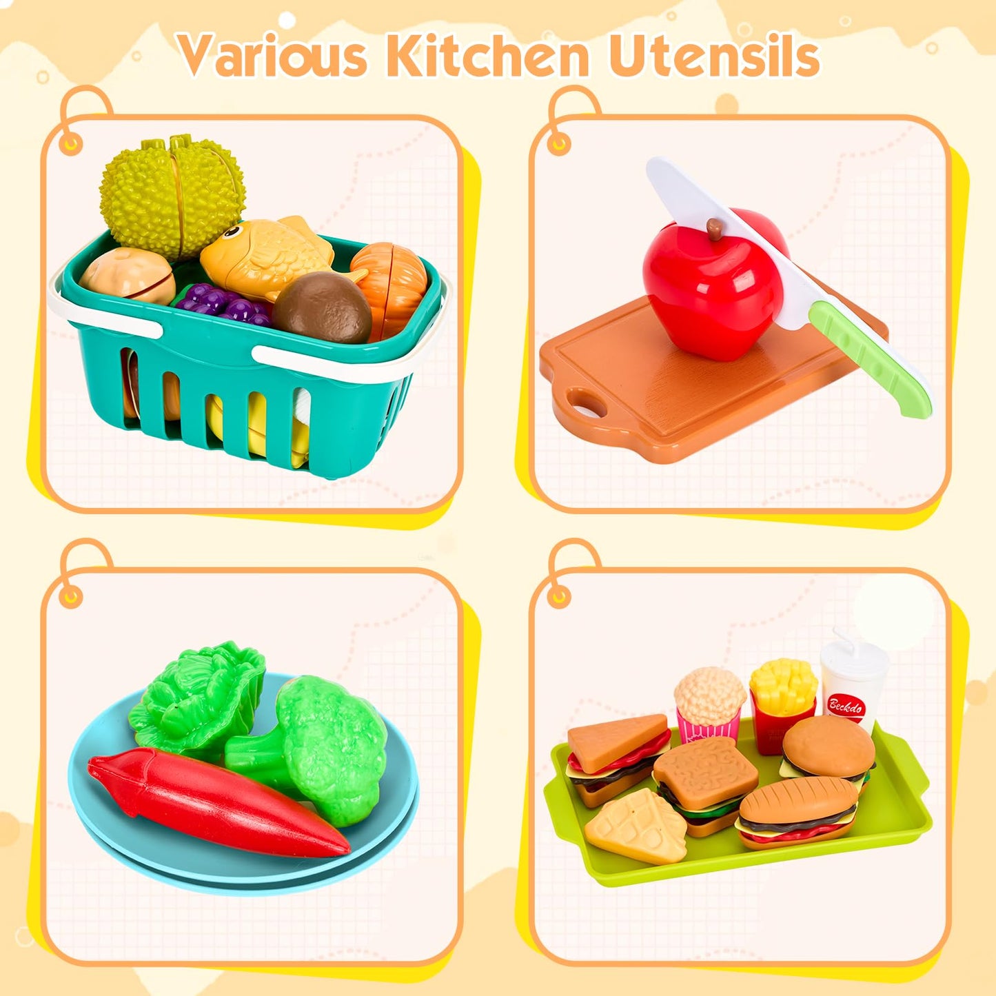 Bruvoalon 200Pcs Mini Play Kitchen Set – Pretend Cookware, Fruit Sets & More