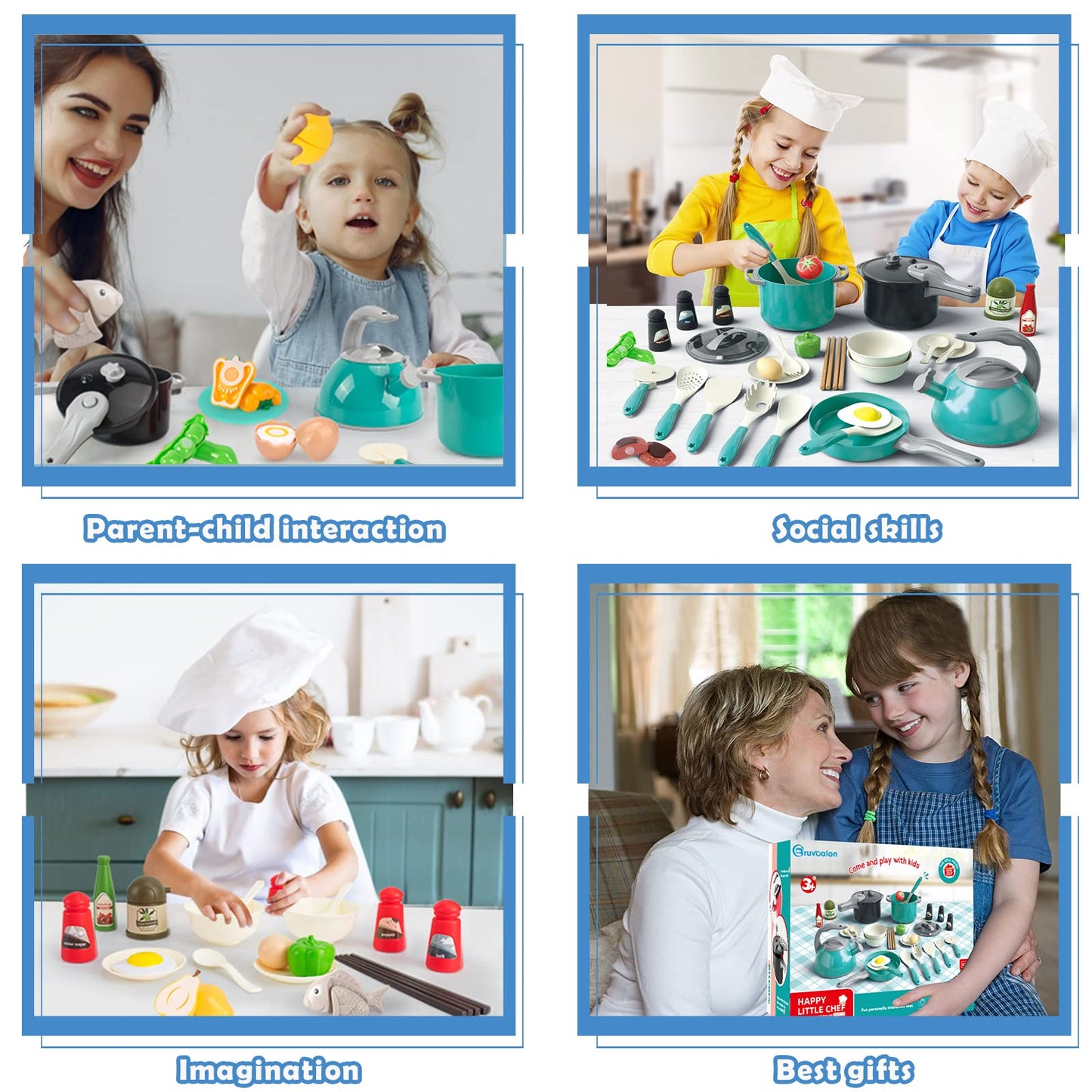 Bruvoalon 67-Piece Kids Play Kitchen Set | Pretend Cooking Toys with Pots, Pans & Foods (Green)