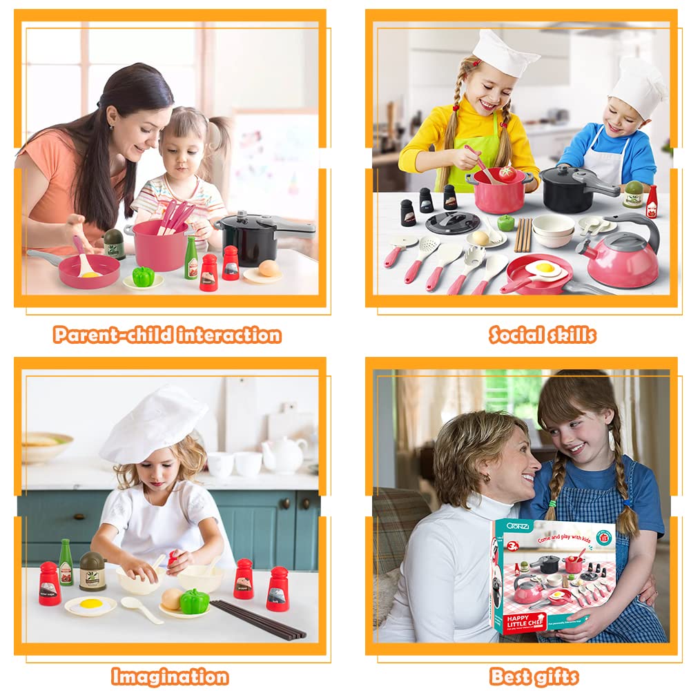 Bruvoalon 32-Piece Kids Play Kitchen Set – Realistic Pretend Cooking Toys (Red)