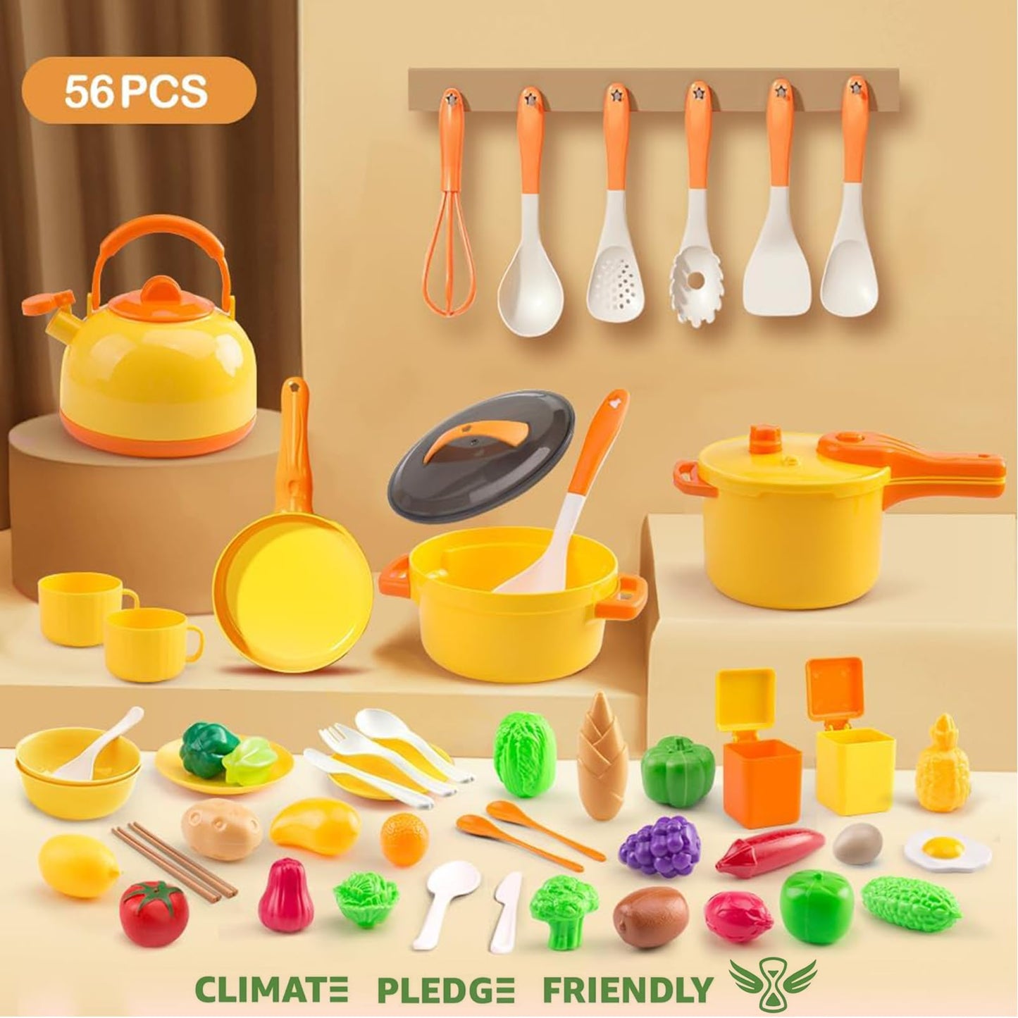 Bruvoalon 56Pcs Mini Play Kitchen Set – Pretend Cooking for Kids