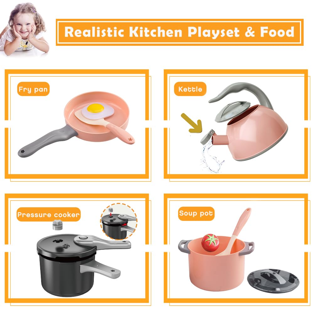 Bruvoalon 32-Piece Kids Play Kitchen Set | Pretend Cooking Toys for Toddlers