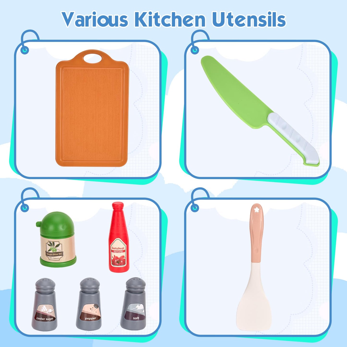 Bruvoalon 67-Piece Kids Play Kitchen Set | Pretend Cooking Toys with Pots, Pans & Foods (Green)