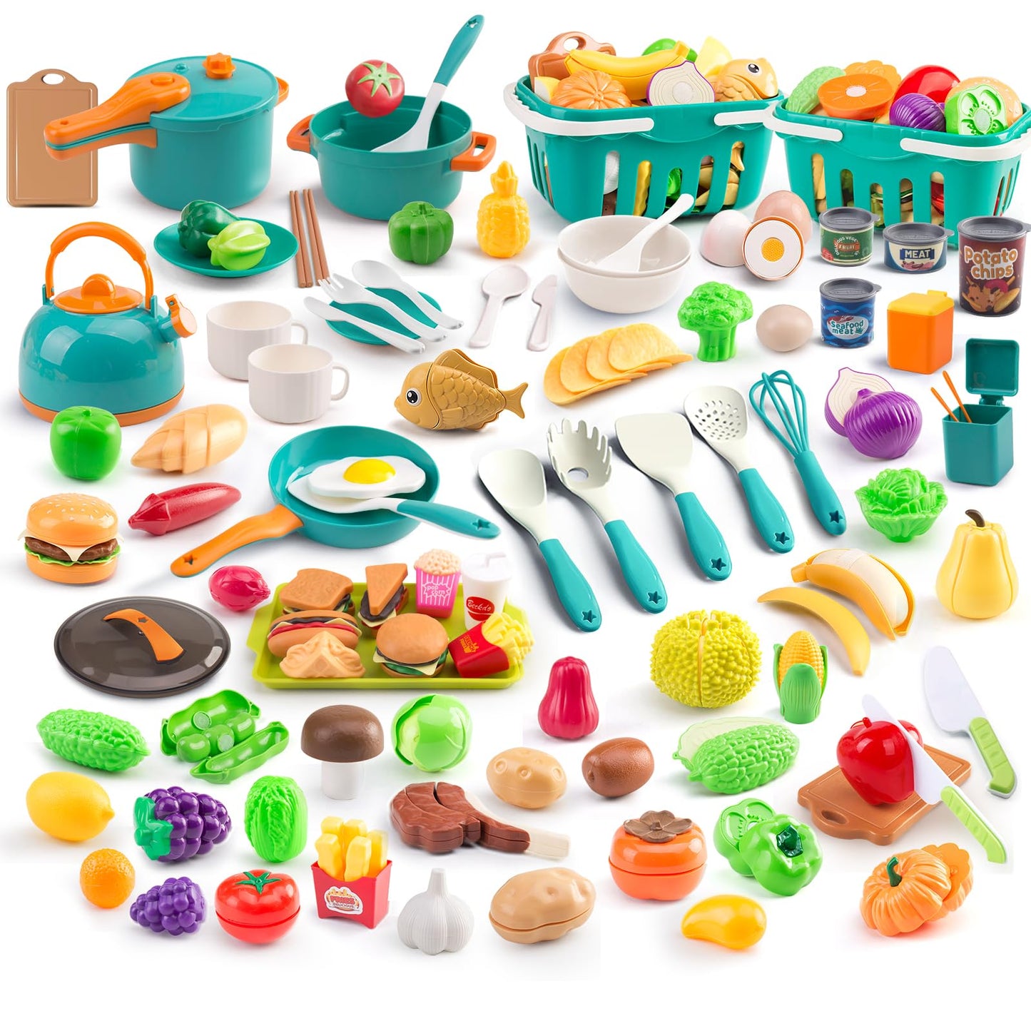 Bruvoalon 200Pcs Mini Play Kitchen Set – Pretend Cookware, Fruit Sets & More