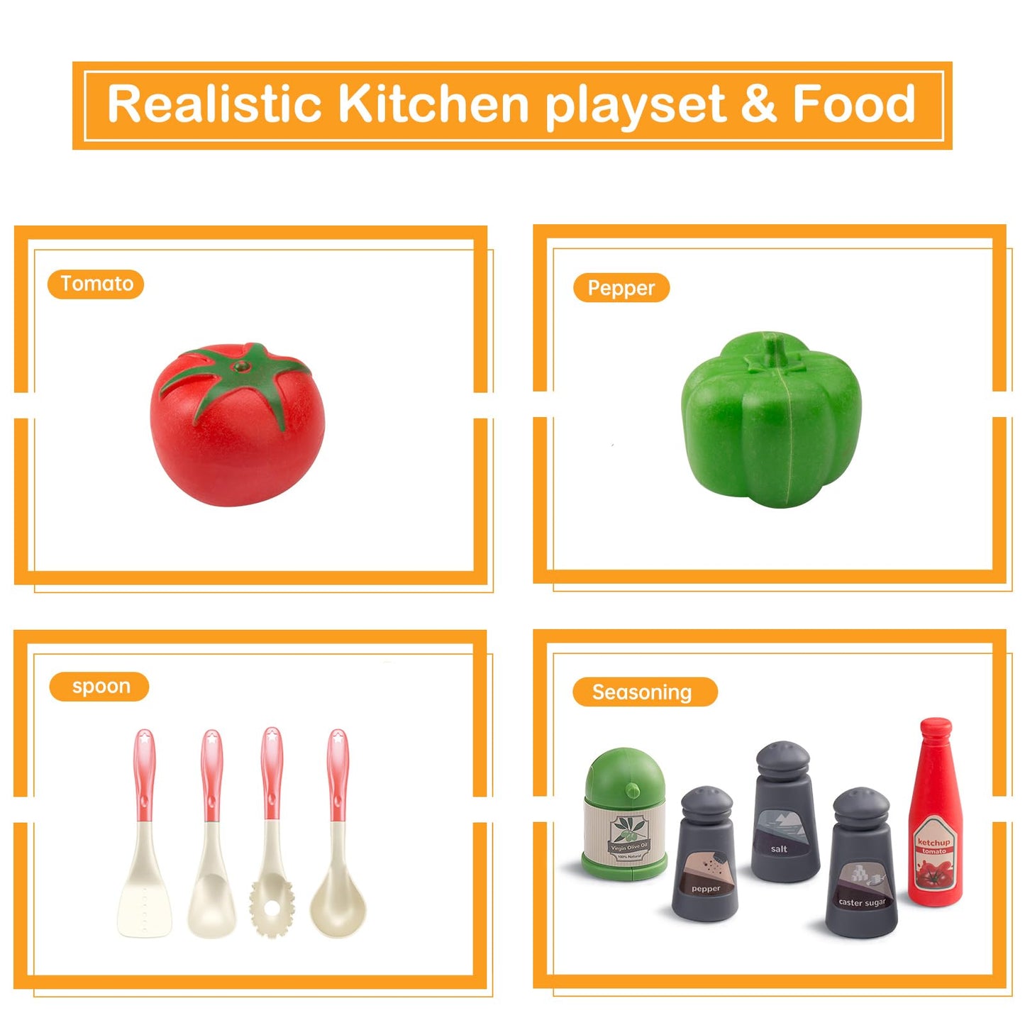 Bruvoalon 32-Piece Kids Play Kitchen Set – Realistic Pretend Cooking Toys (Red)