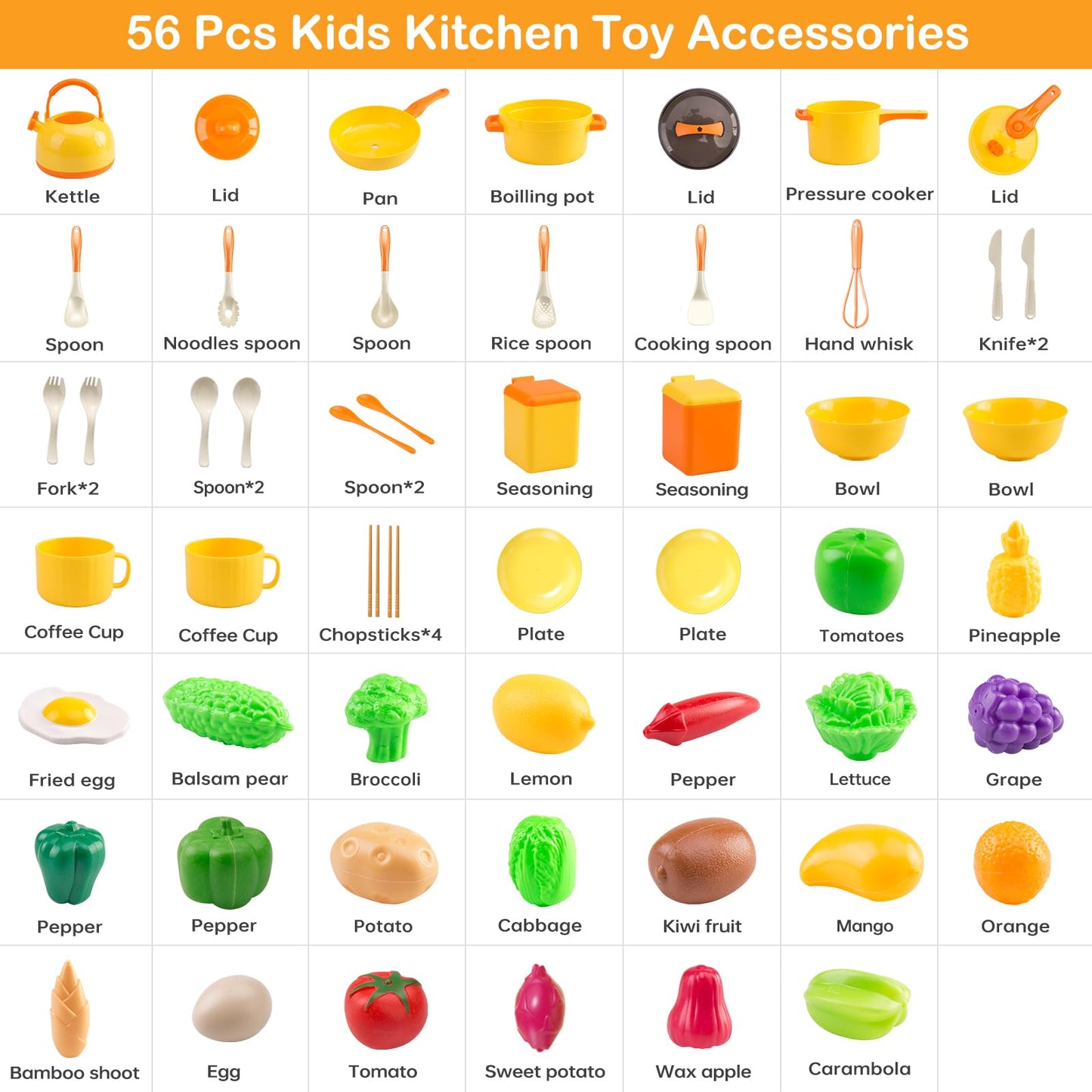 Bruvoalon 56Pcs Mini Play Kitchen Set – Pretend Cooking for Kids