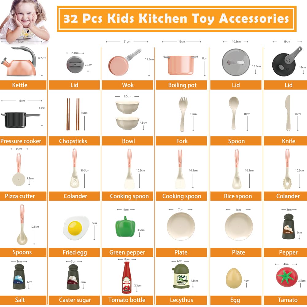 Bruvoalon 32-Piece Kids Play Kitchen Set | Pretend Cooking Toys for Toddlers