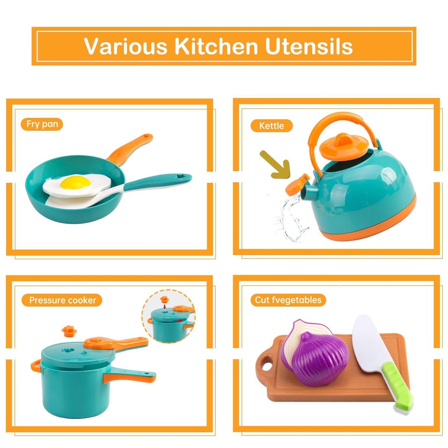 Bruvoalon 200Pcs Mini Play Kitchen Set – Pretend Cookware, Fruit Sets & More