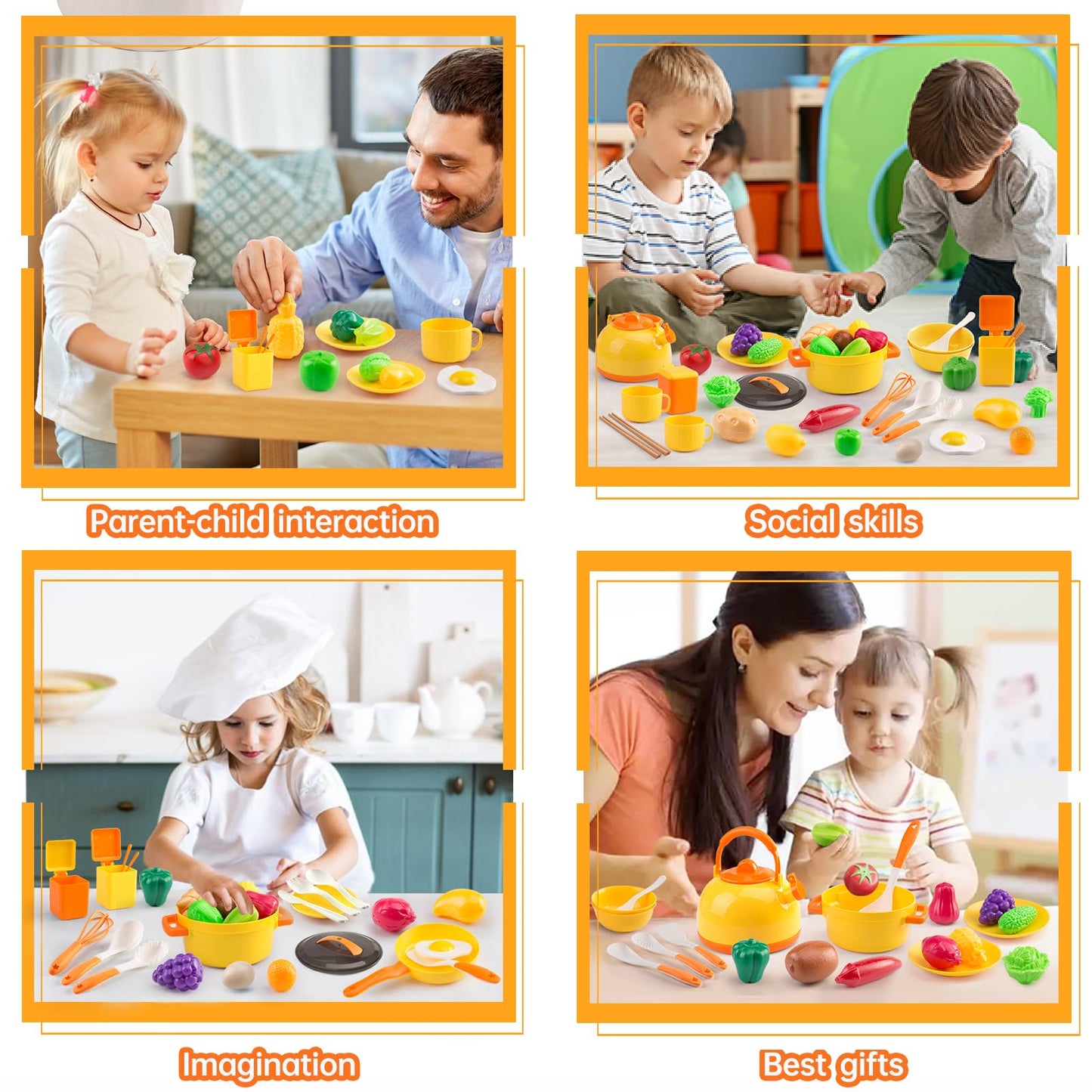 Bruvoalon 56Pcs Mini Play Kitchen Set – Pretend Cooking for Kids