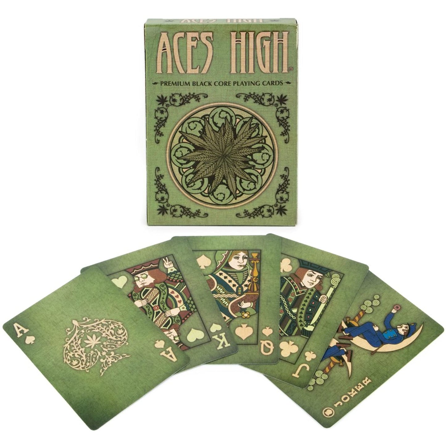 Brybelly Aces High Premium Green Playing Cards – Black Core, Plastic-Coated, Poker Wide