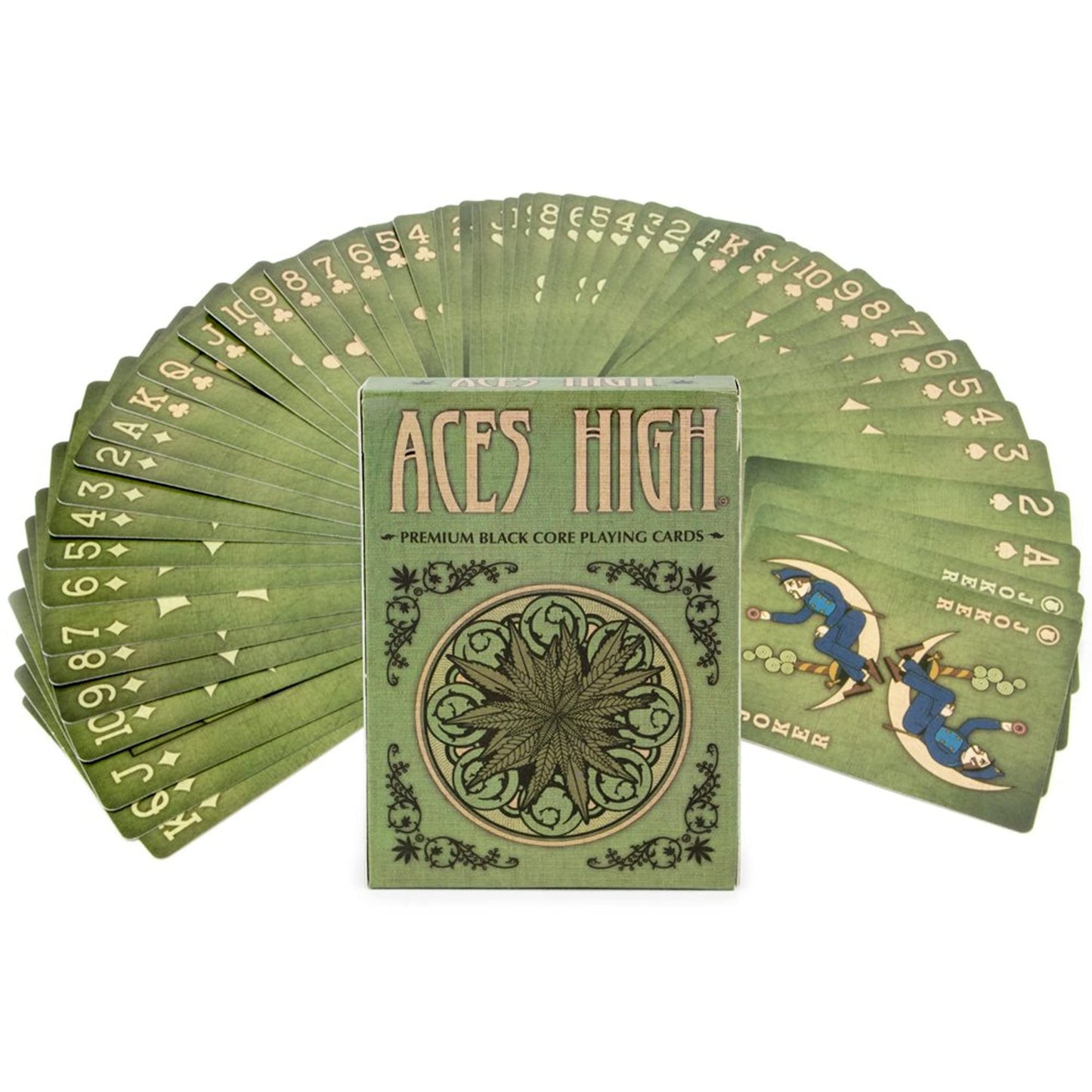 Brybelly Aces High Premium Green Playing Cards – Black Core, Plastic-Coated, Poker Wide