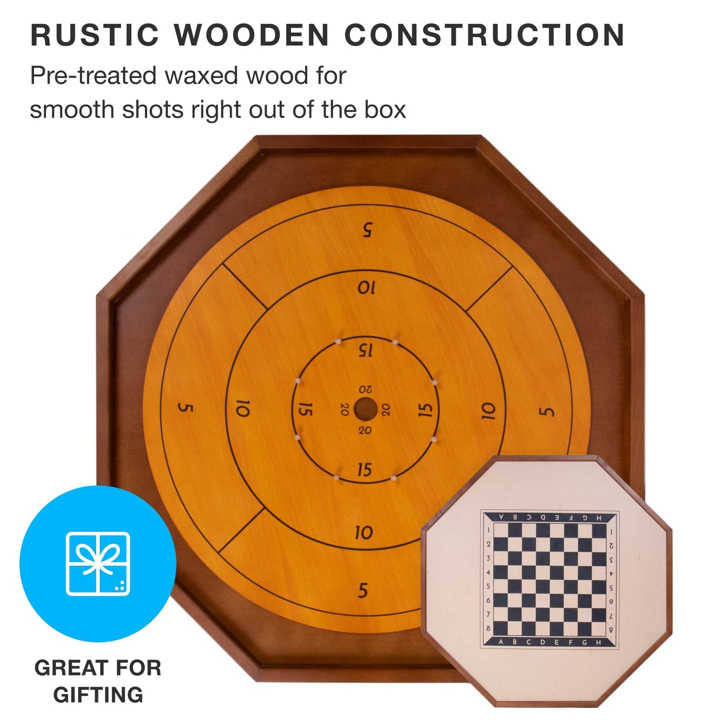 Brybelly Tournament Crokinole & Checkers | 30-Inch Wooden Board + 24 Discs | Two-Player Dexterity Game