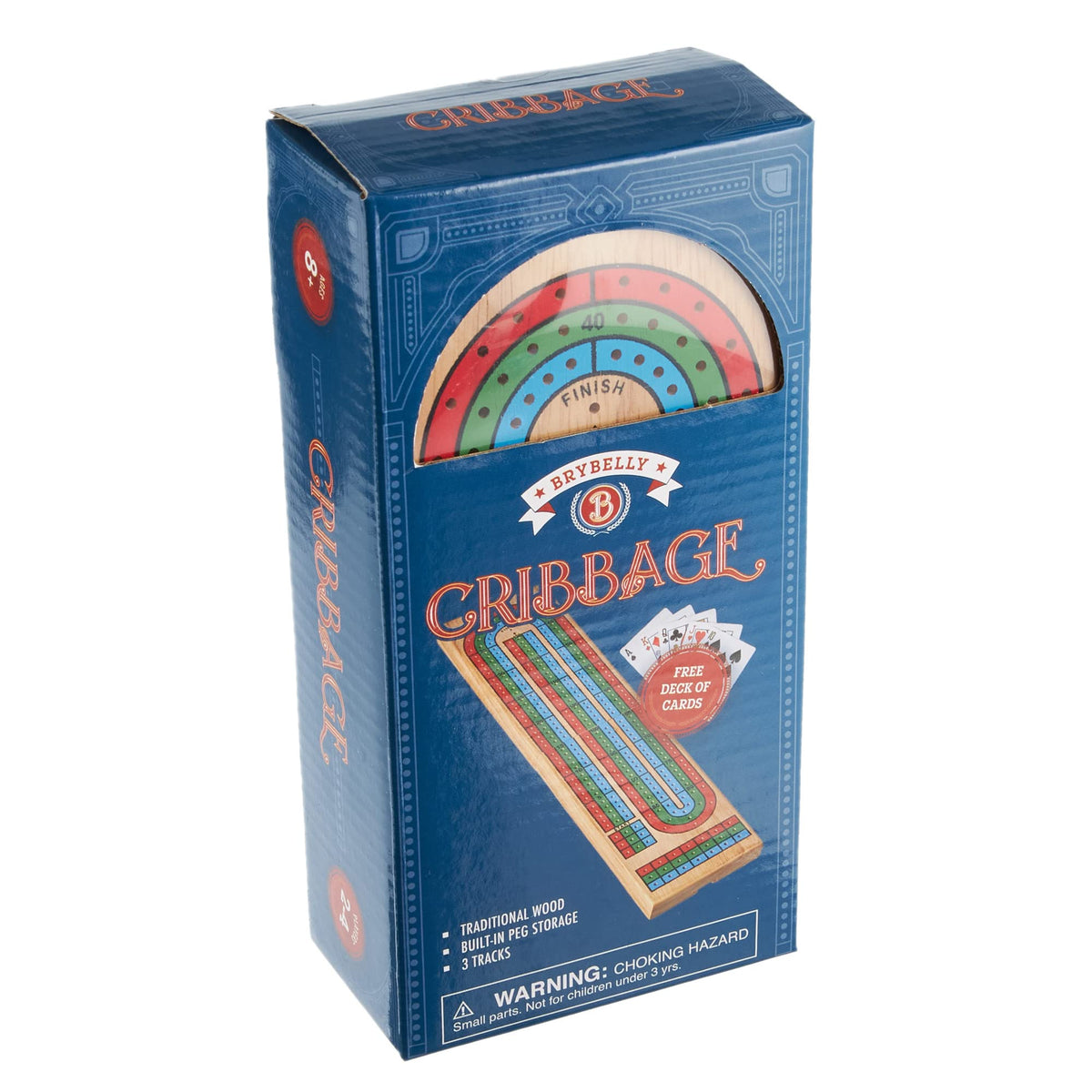Brybelly Cribbage Board Game Set — Traditional Wooden Board, 3-Track Layout, Cards Included, Portable Folding Case