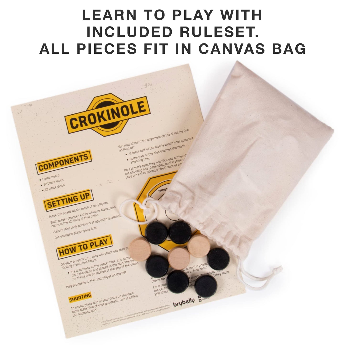 Brybelly Tournament Crokinole & Checkers | 30-Inch Wooden Board + 24 Discs | Two-Player Dexterity Game