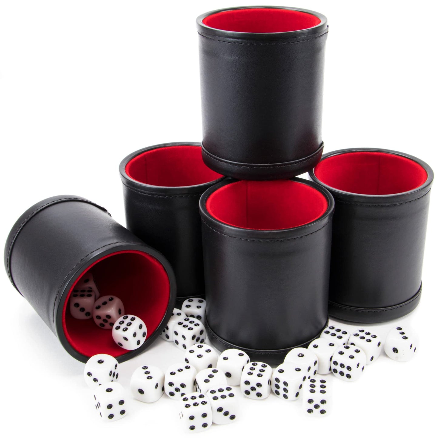 Brybelly Dice Set with Shaker Cup - Leather Cups, 25 Dice for Family Games