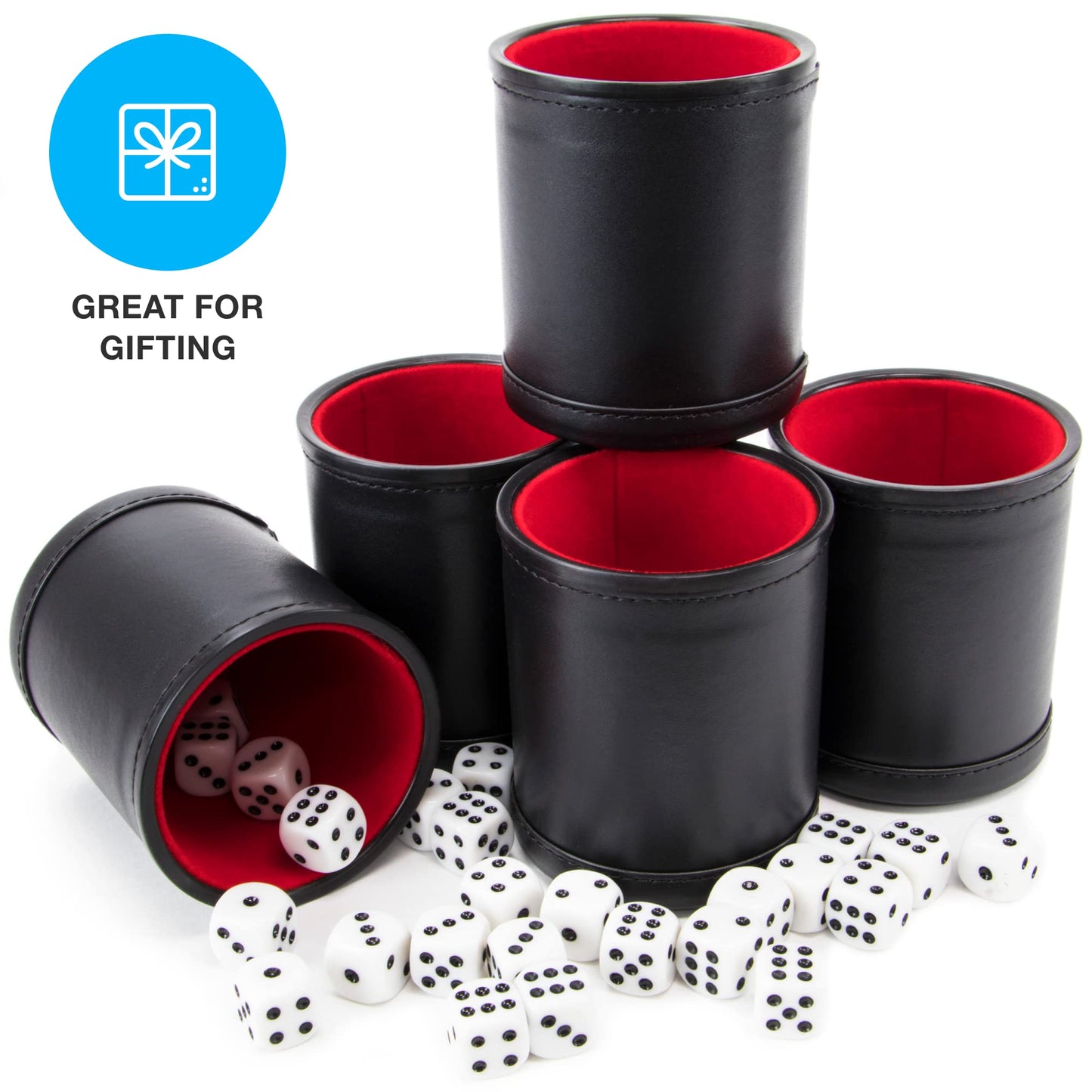 Brybelly Dice Set with Shaker Cup - Leather Cups, 25 Dice for Family Games
