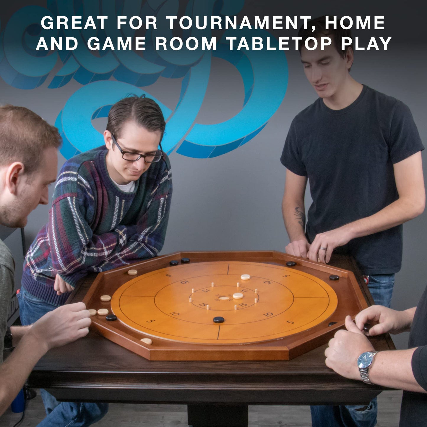 Brybelly Tournament Crokinole & Checkers | 30-Inch Wooden Board + 24 Discs | Two-Player Dexterity Game