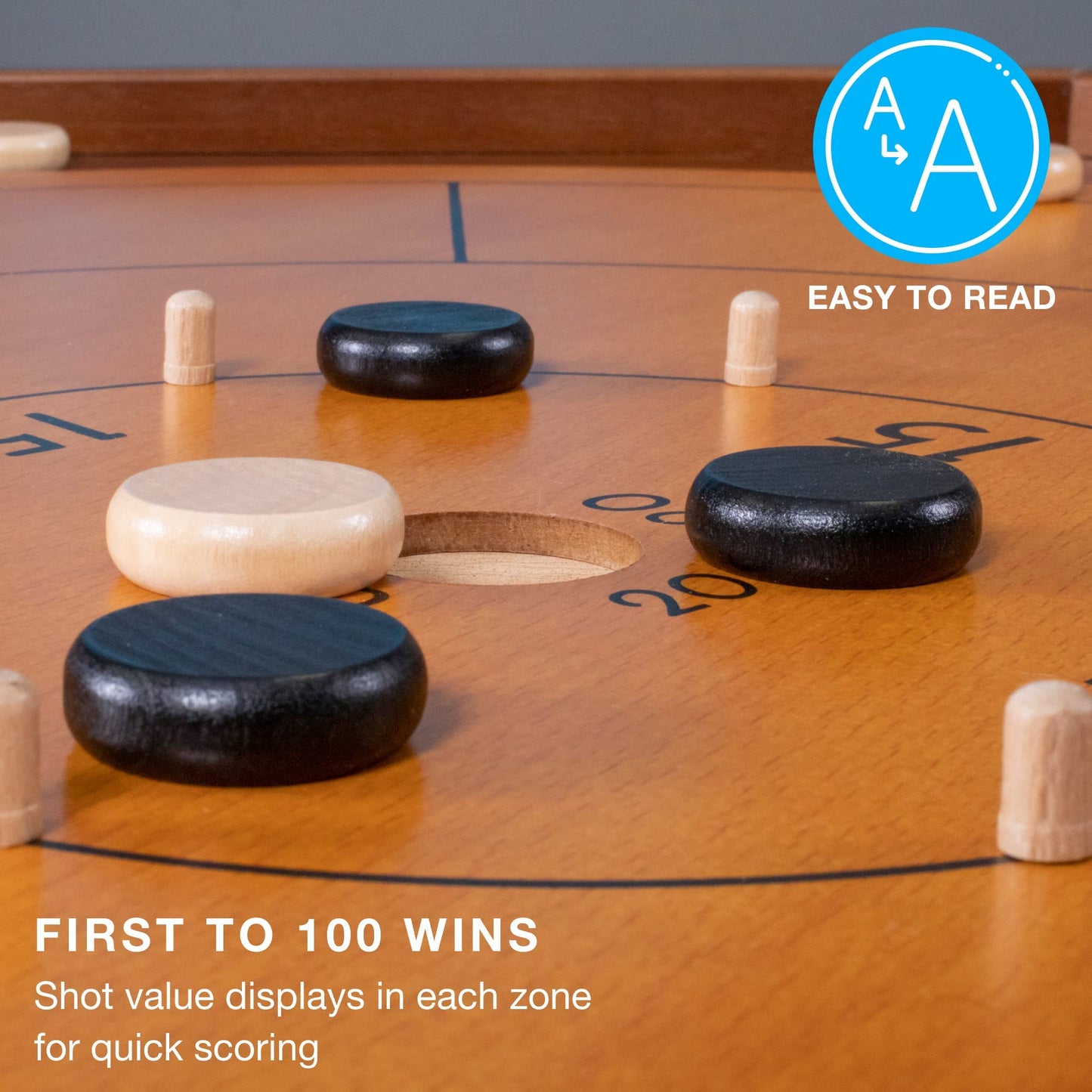 Brybelly Tournament Crokinole & Checkers | 30-Inch Wooden Board + 24 Discs | Two-Player Dexterity Game
