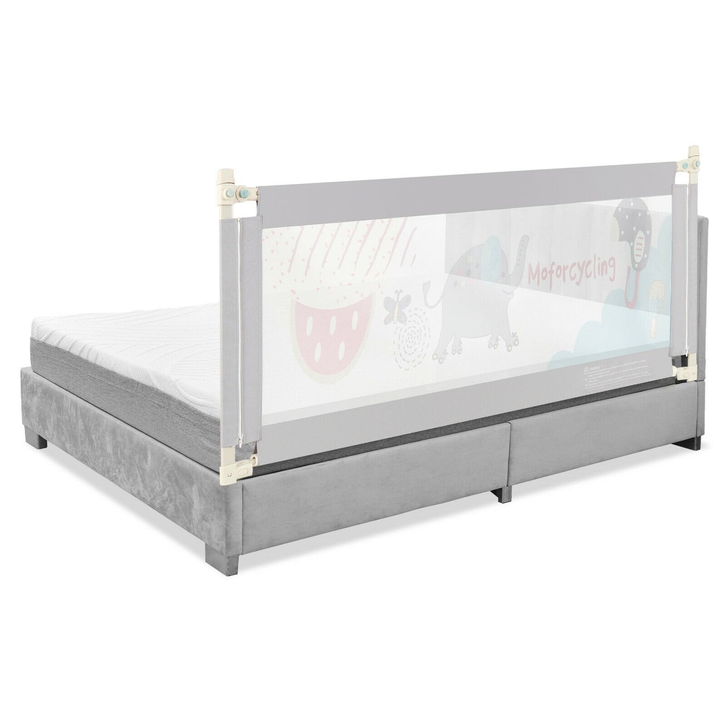 175CM Baby Bed Rail Guard with Double Safety Lock and Adjustable Height-Dark Grey