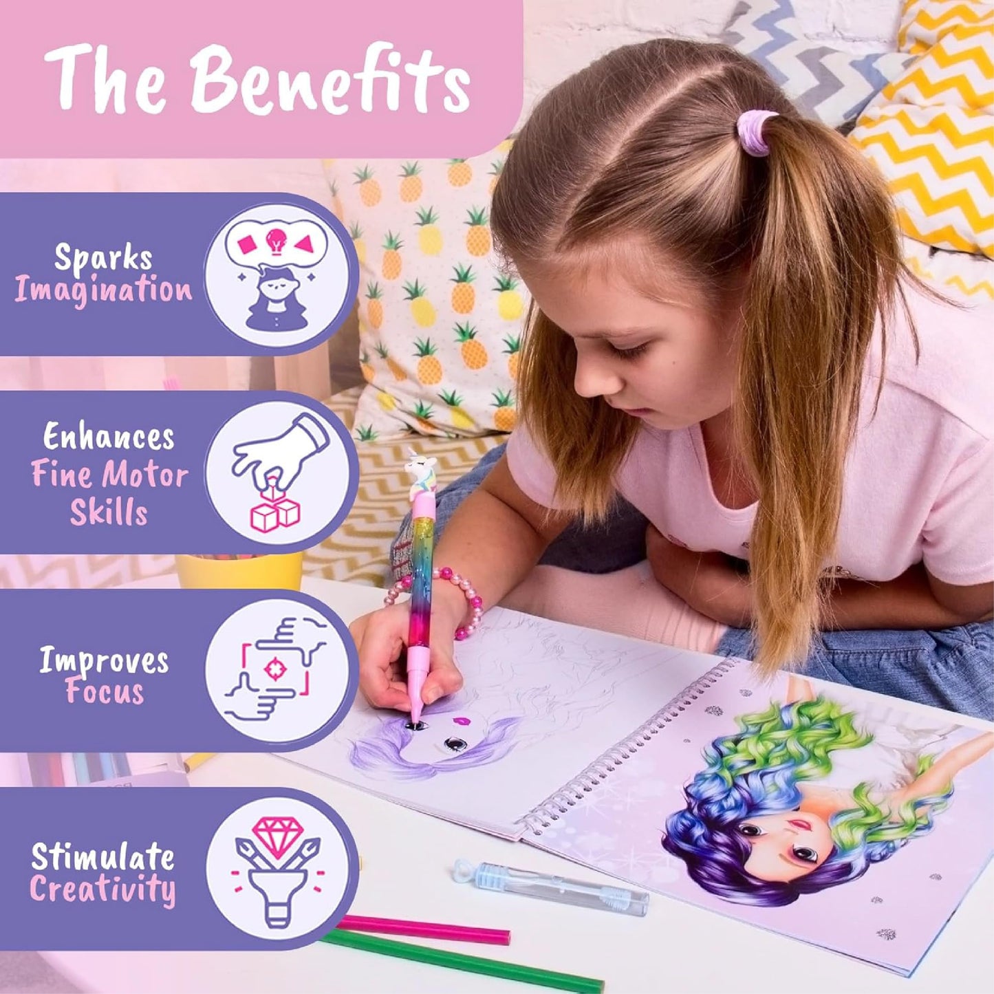 BSCOOL Drawing, Coloring & Fashion Design Book for Kids 5+ | Hairstyles with Stickers and Sketches
