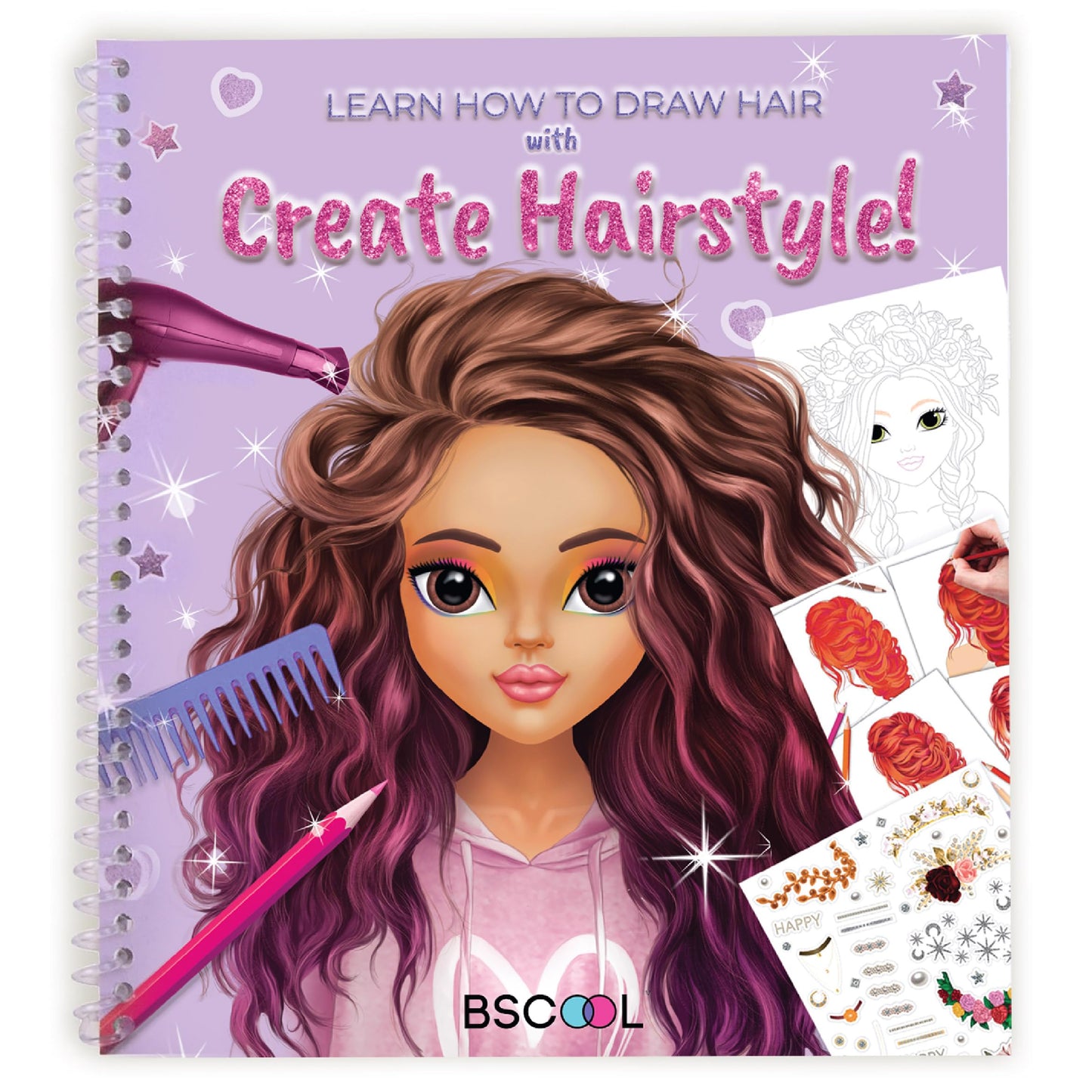 BSCOOL Drawing, Coloring & Fashion Design Book for Kids 5+ | Hairstyles with Stickers and Sketches