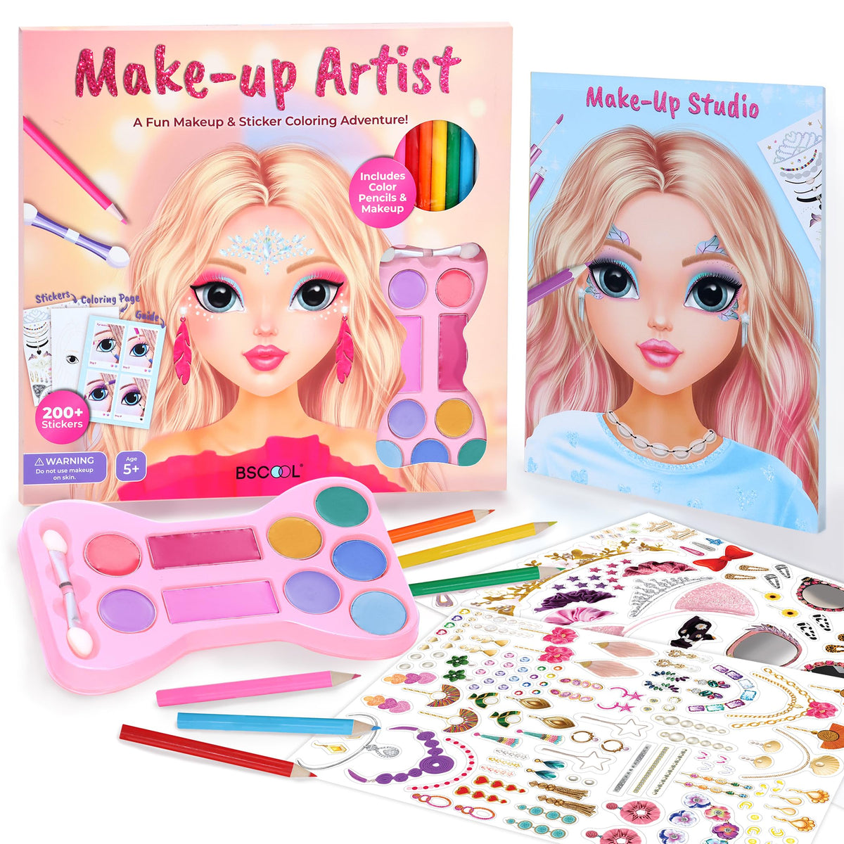 BSCOOL Make-up Artist: 3-in-1 Fun Makeup, Sticker & Coloring Kit for Girls Aged 5–8