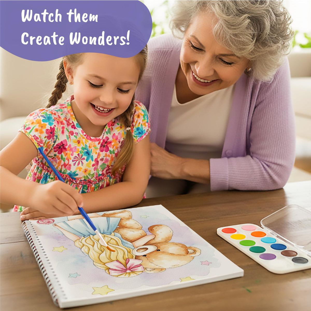 BSCOOL Water Coloring Book for Beginners – Kids Painting Kit 5+ with 12 Palettes & 15 Pre-Drawn Models