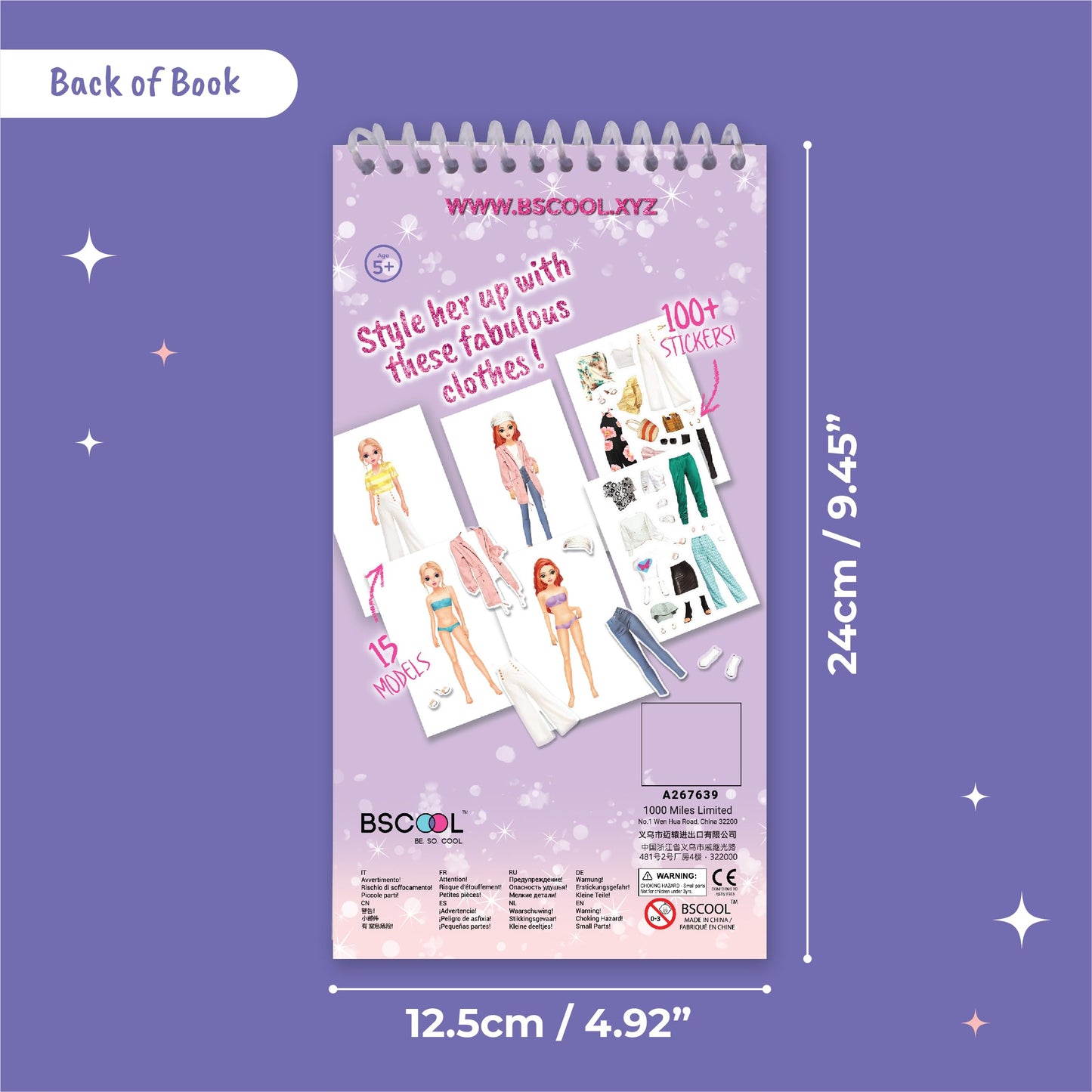BSCOOL Sticker Dress Up – Fashion Design Sticker Activity Book for Kids 5+ with 100+ Stickers and 15 Models