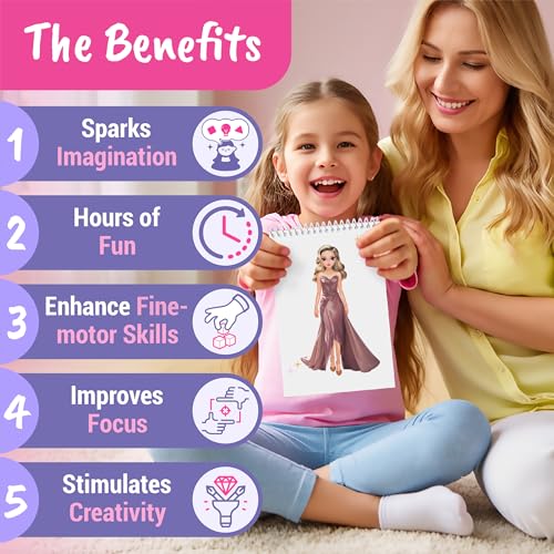 BSCOOL Sticker Dress Up Books – Creative Fashion Design Activity for Kids 5+
