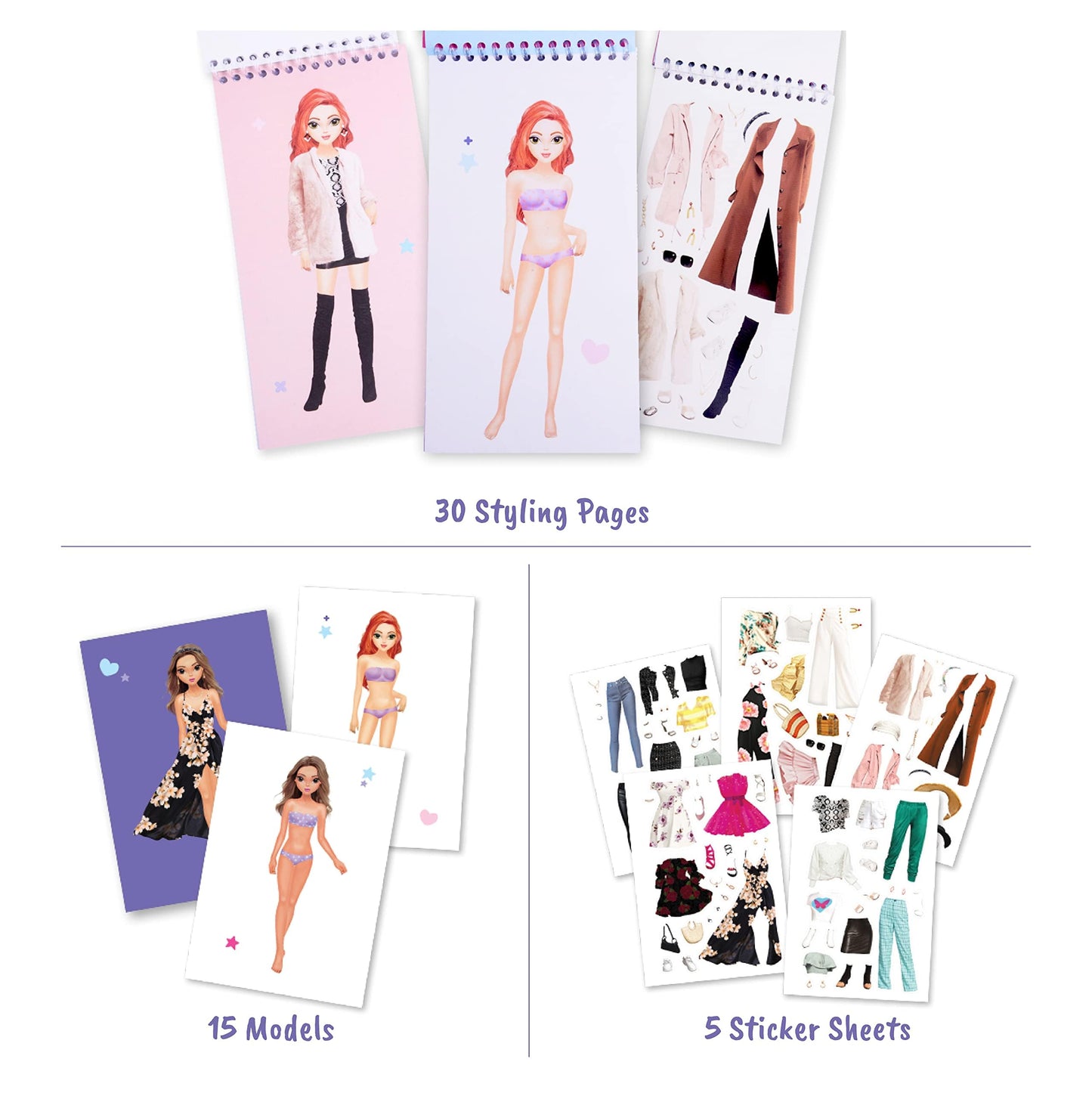 BSCOOL Sticker Dress Up – Fashion Design Sticker Activity Book for Kids 5+ with 100+ Stickers and 15 Models