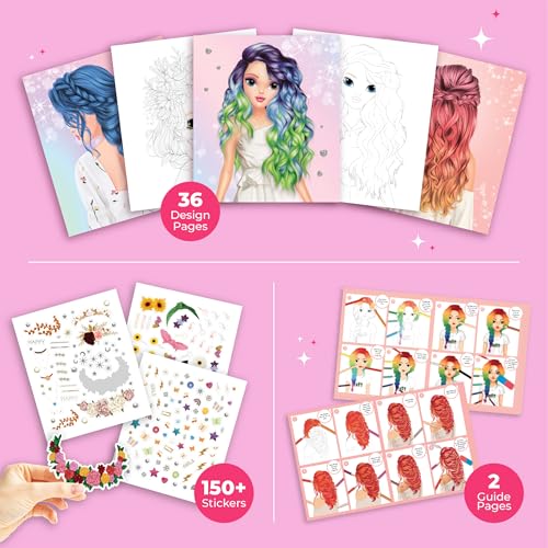 BSCOOL Drawing, Coloring & Fashion Design Book for Kids 5+ | Hairstyles with Stickers and Sketches