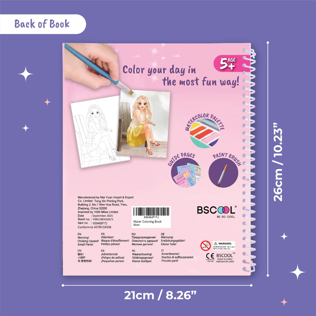 BSCOOL Water Coloring Book for Beginners – Kids Painting Kit 5+ with 12 Palettes & 15 Pre-Drawn Models