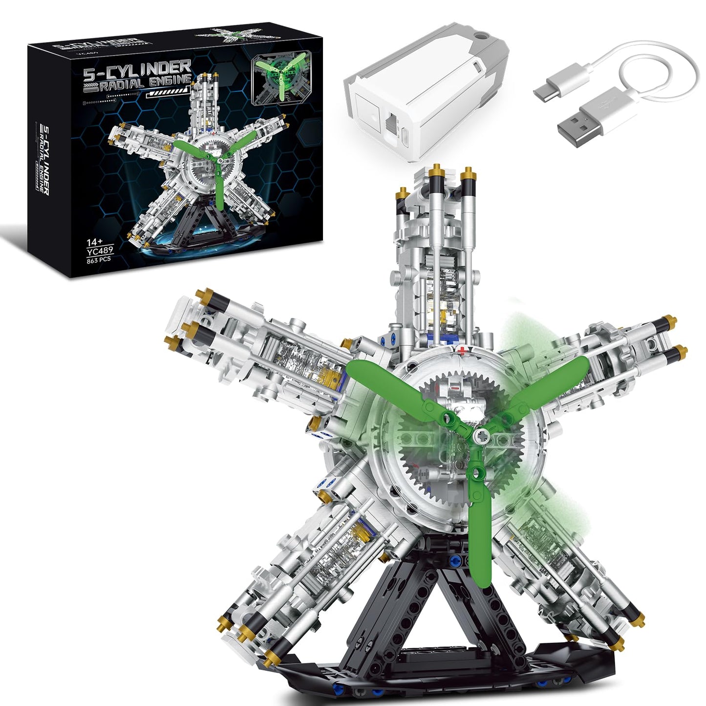 BseSparklion 5-Cylinder Radial Engine Building Set — Mini WW2 Plane Engine Kit (863 PCS)