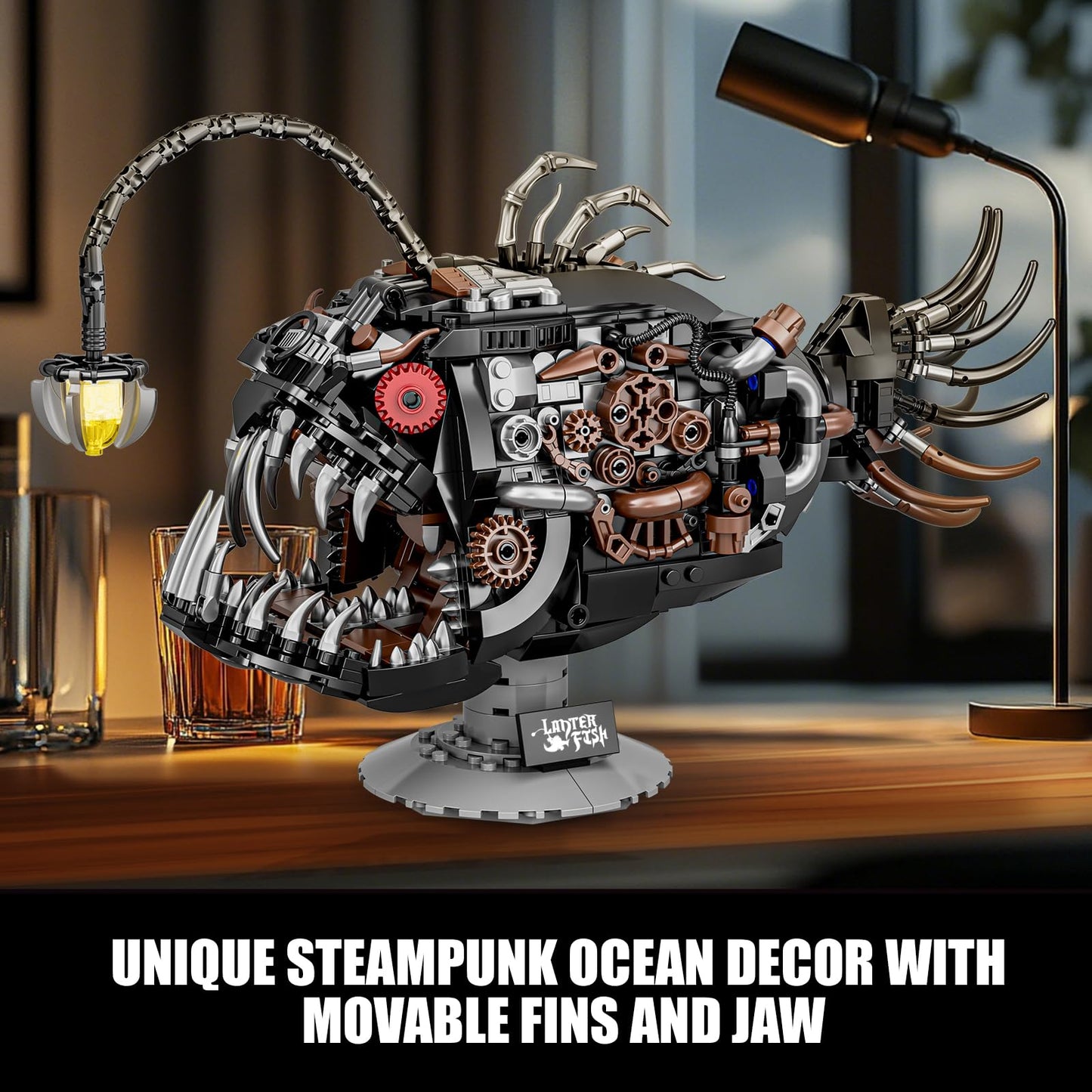 BseSparklion Mechanical Angler Fish Building Set with Light – 1038 PCS, LEGO Shark Compatible, STEM Gift