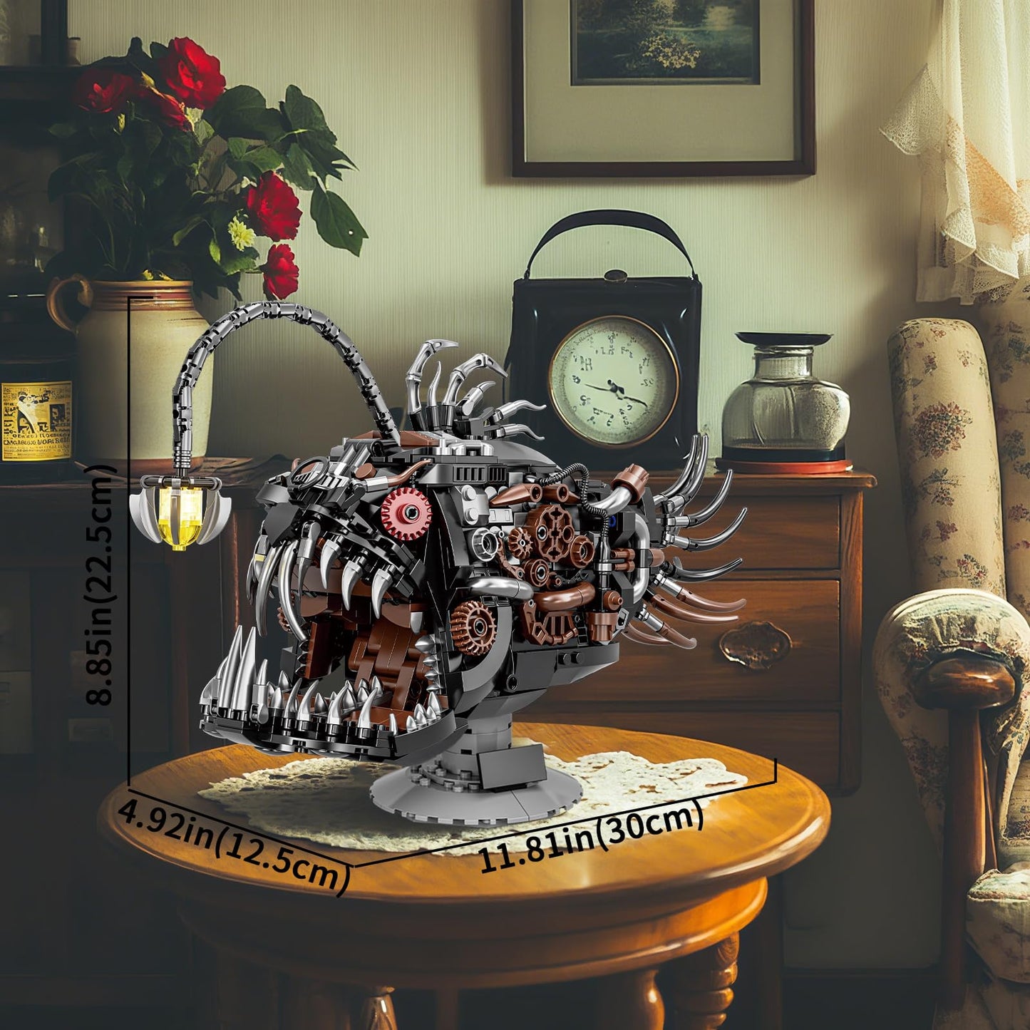 BseSparklion Mechanical Angler Fish Building Set with Light – 1038 PCS, LEGO Shark Compatible, STEM Gift