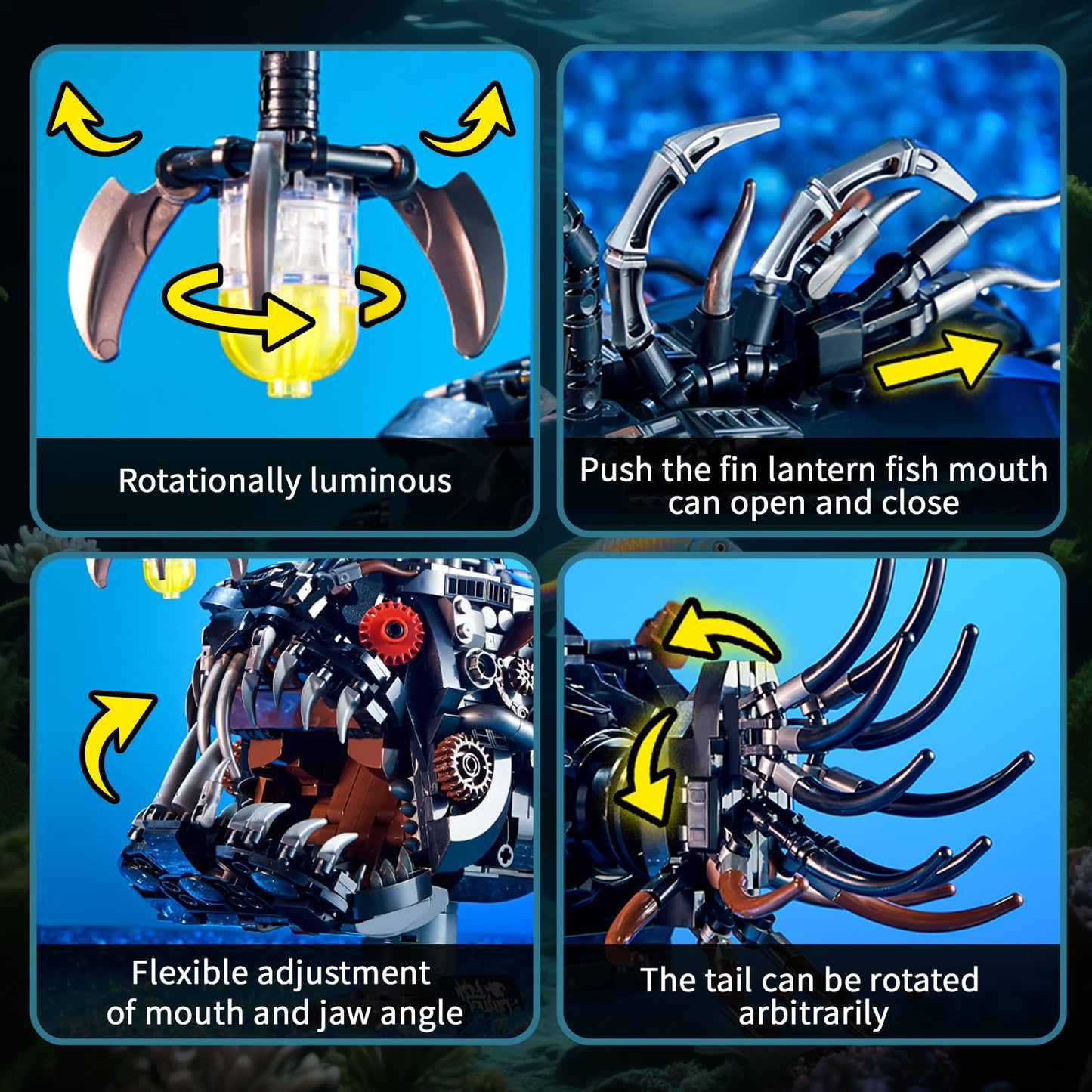 BseSparklion Mechanical Angler Fish Building Set with Light – 1038 PCS, LEGO Shark Compatible, STEM Gift