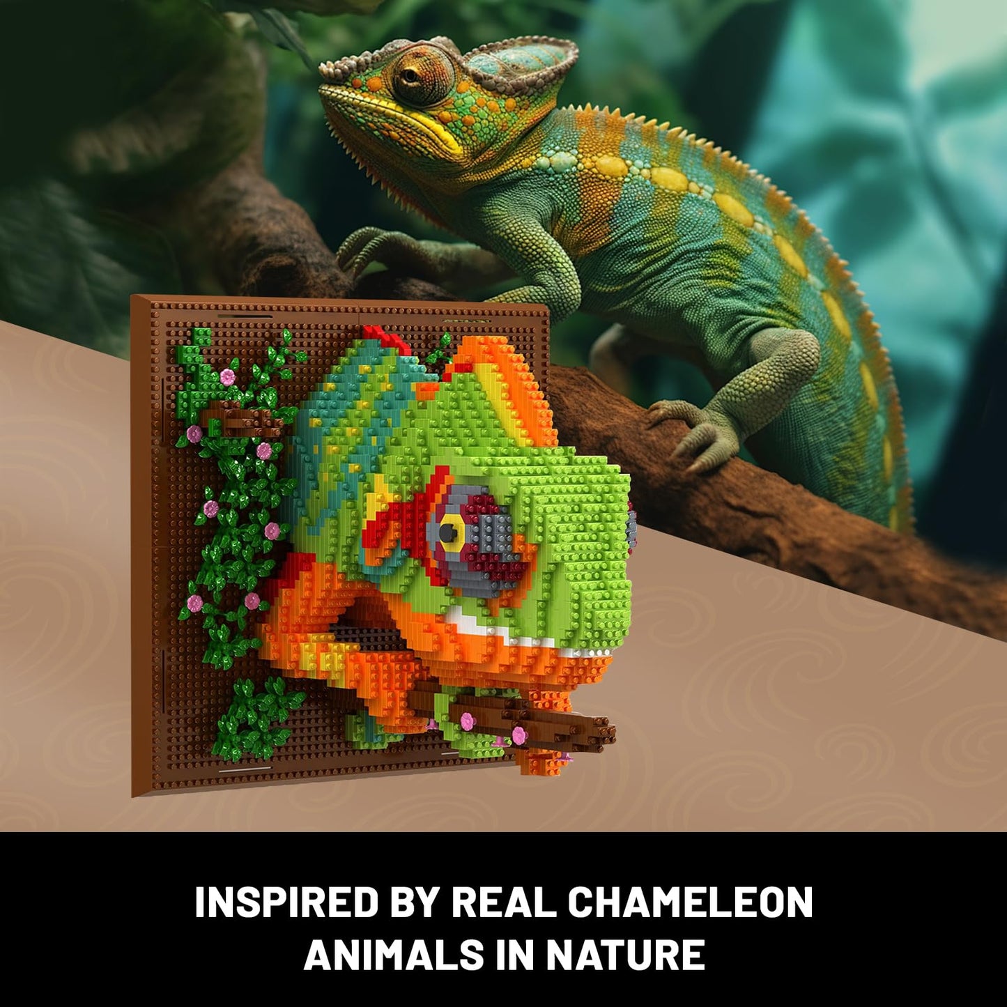 BseSparklion Chameleon 3D Wall Art – 2688 Micro Blocks, No Lego Compatibility, Home Decor & Table Display
