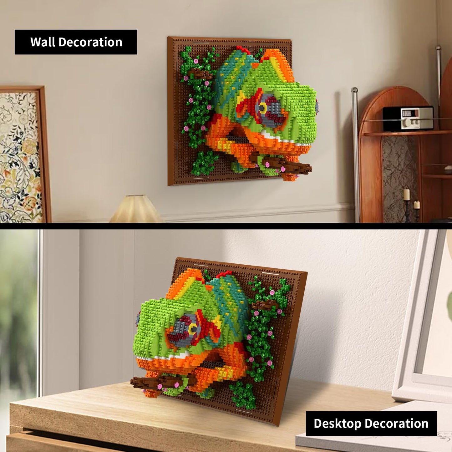 BseSparklion Chameleon 3D Wall Art – 2688 Micro Blocks, No Lego Compatibility, Home Decor & Table Display