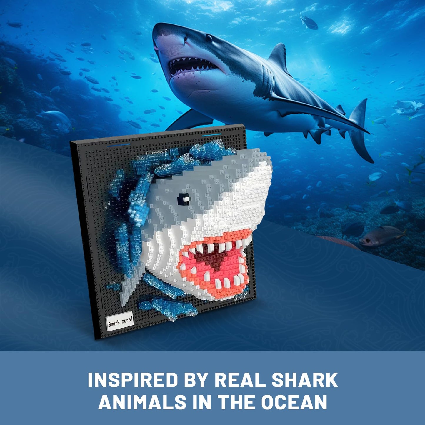 BseSparklion Shark 3D Wall Art – Micro Blocks (2166 PCS) Wall or Table Decor