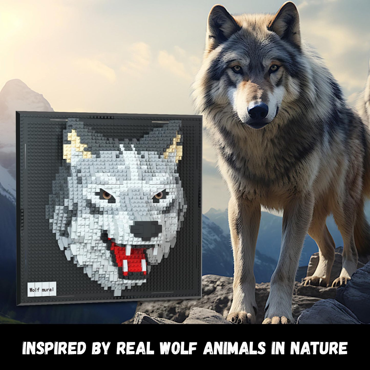 BseSparklion Wolf 3D Wall Art – 2214-Piece Micro Blocks Set for Adults | Dual Display Decor
