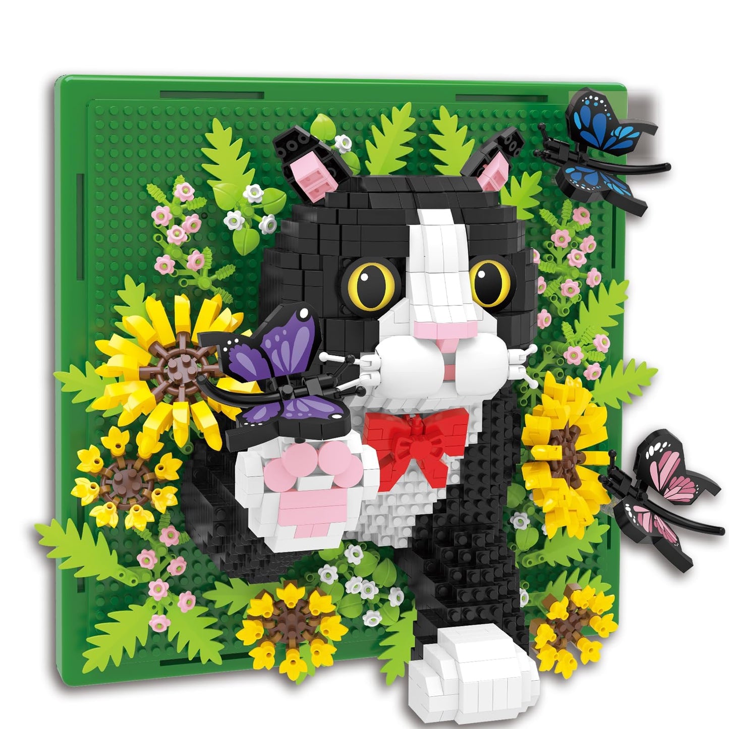 BseSparklion Flowers Tuxedo Cat 3D Wall Art – 1402-Piece Micro Block Set