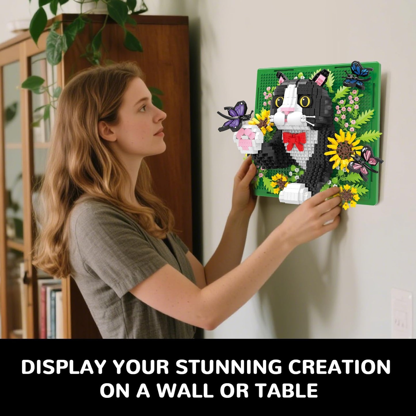 BseSparklion Flowers Tuxedo Cat 3D Wall Art – 1402-Piece Micro Block Set