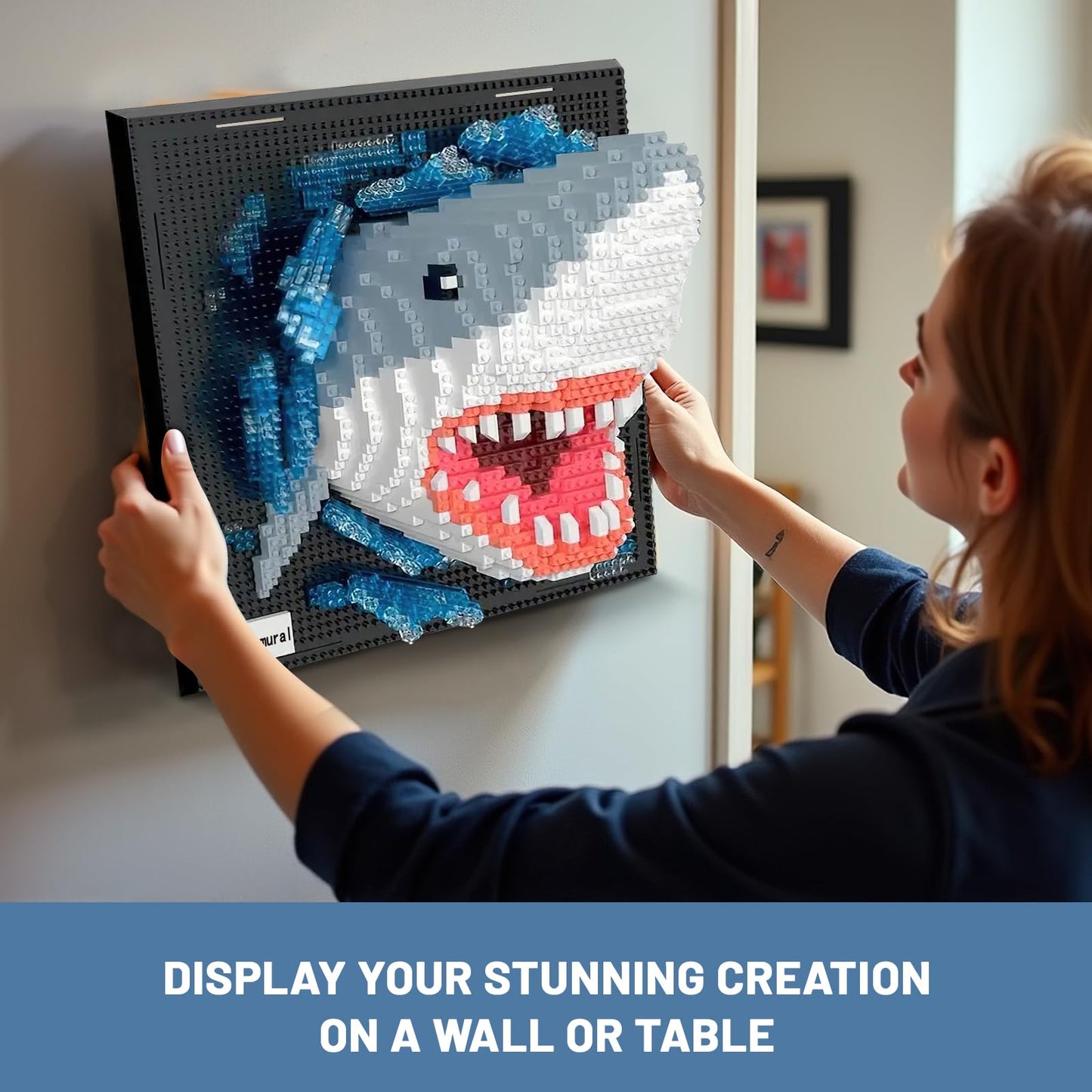 BseSparklion Shark 3D Wall Art – Micro Blocks (2166 PCS) Wall or Table Decor