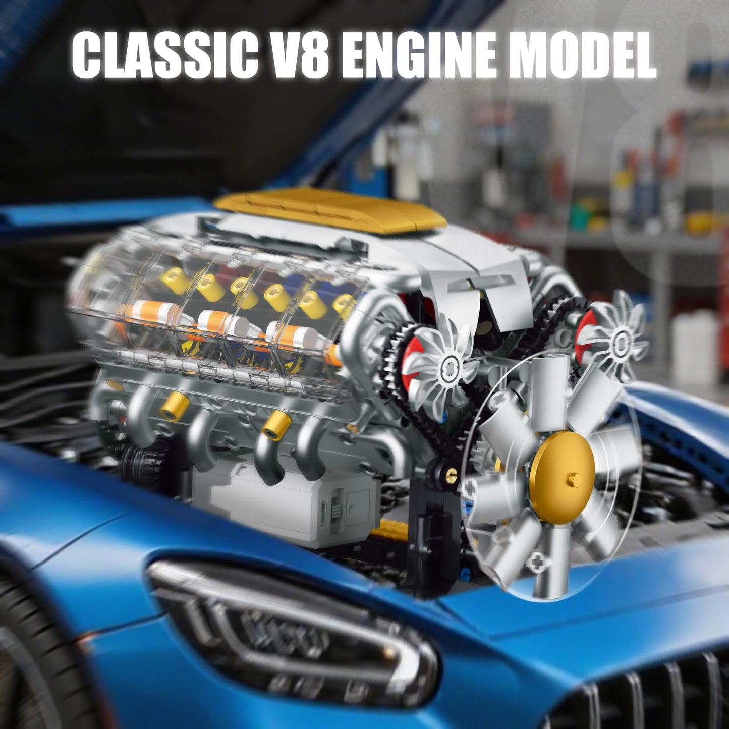 BseSparklion V8 Engine Model Kit – Build Your Own Visible Mini Car Motor (703 PCS)
