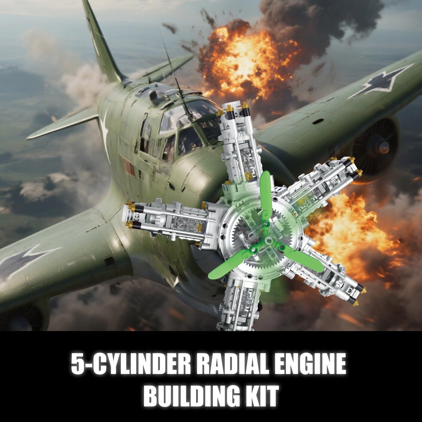 BseSparklion 5-Cylinder Radial Engine Building Set — Mini WW2 Plane Engine Kit (863 PCS)