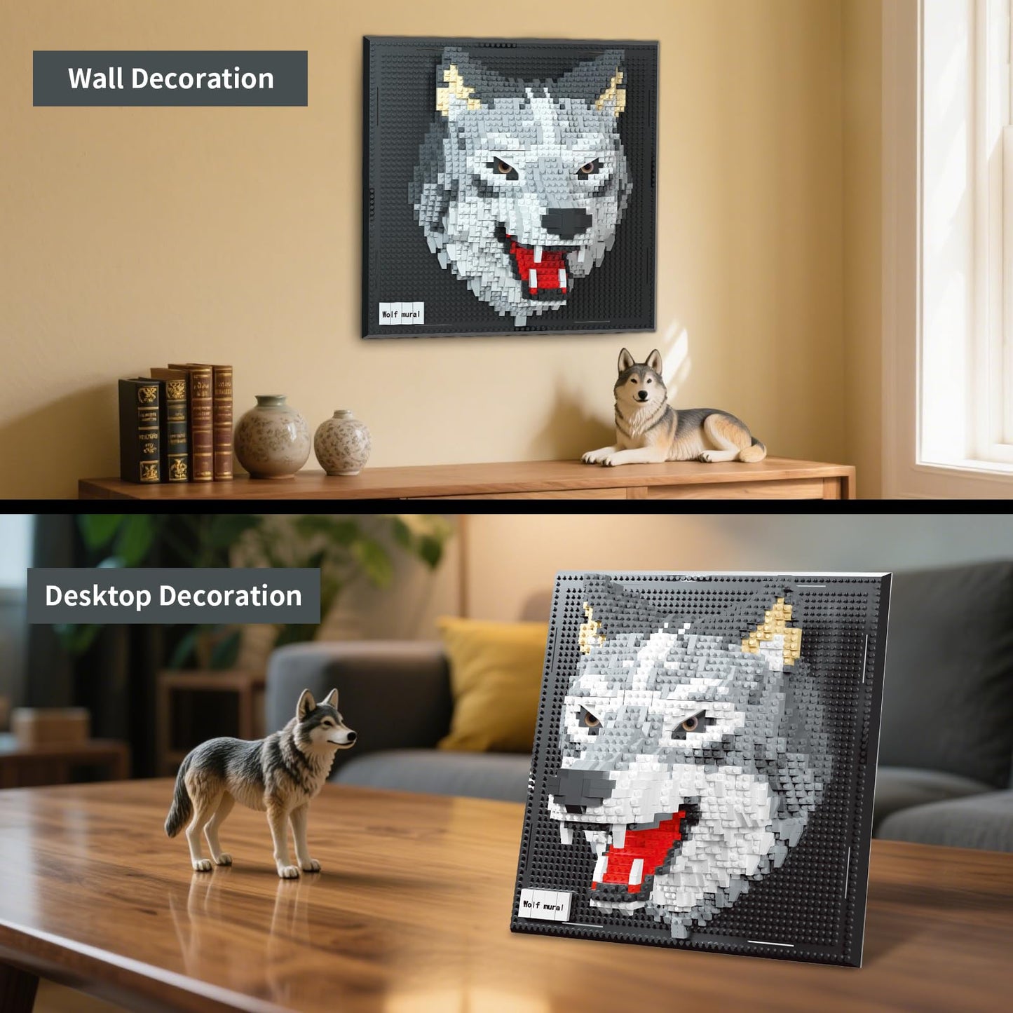 BseSparklion Wolf 3D Wall Art – 2214-Piece Micro Blocks Set for Adults | Dual Display Decor